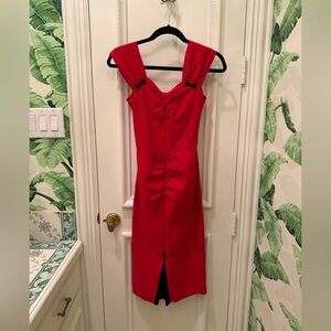 Stop Starring Red Pin Up Bodycon Dress Black Bows Size S